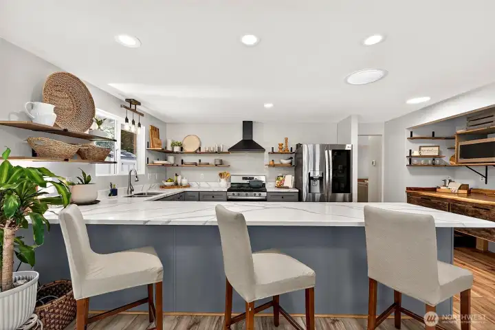 Floating Shelves, Skylight "Tube" Light, & Updated Fixtures!