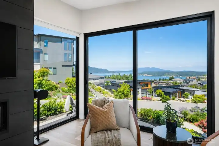 Large sliding glass door leads to patio over looking the view.