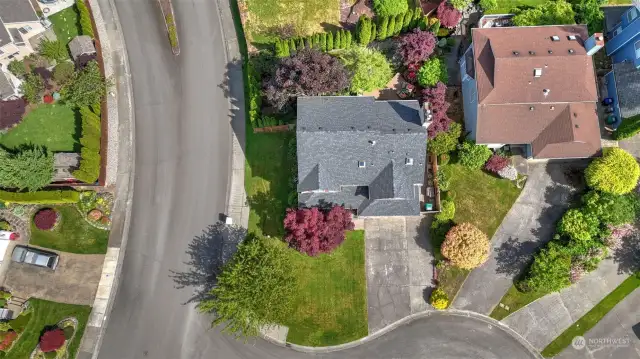 Aerial view of the expansive & private corner lot this home is situated on.