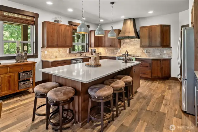 Grab your favorite beverage and gather round the large island.