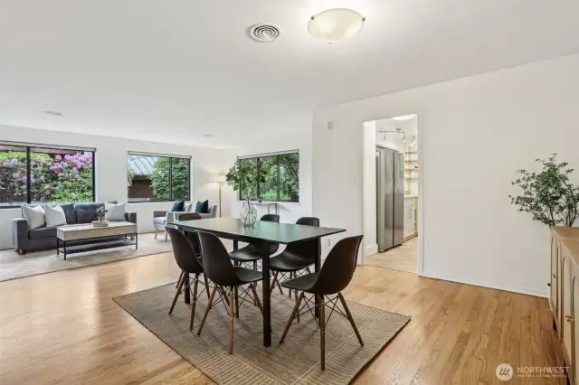 Dining area conveniently placed between living room and kitchen - excellent for entertaining.