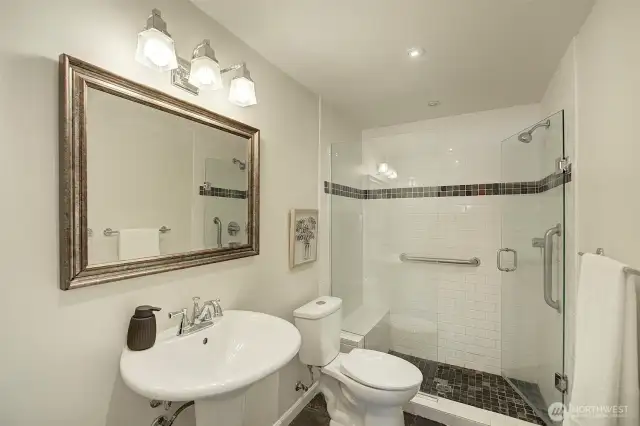 Bath shower was remodeled a few years ago for easy entry.