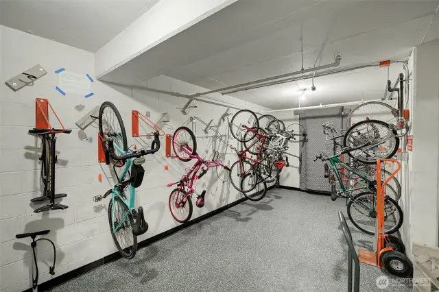 Bike rack adjacent to the garage.