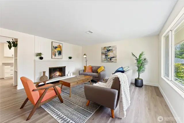Big fireplace and new windows throughout