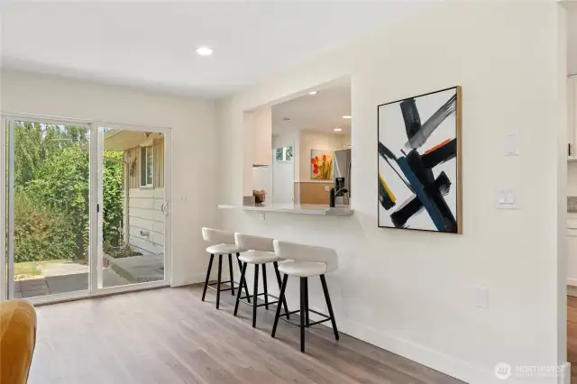Kitchen has great view of entertaining area