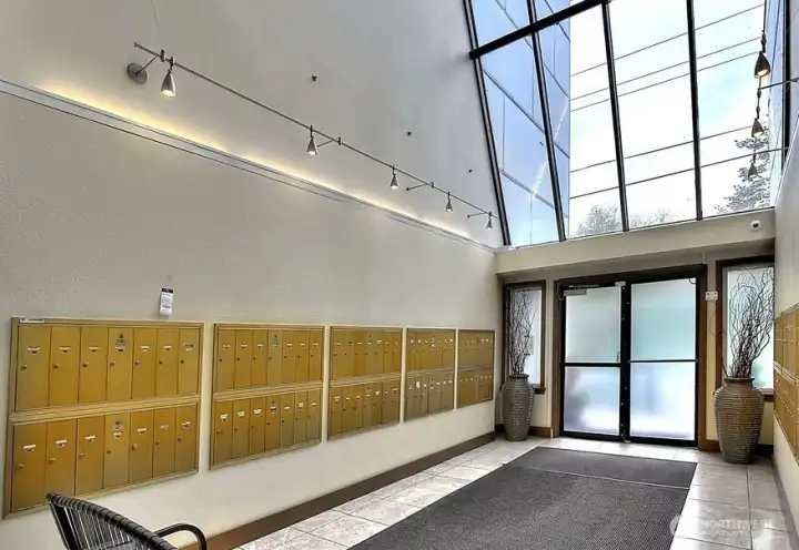 Lobby with mail boxes