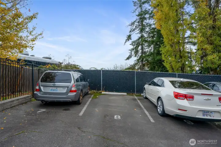 Gated entry parking lot and a dedicated parking space! Is 8 your lucky number?