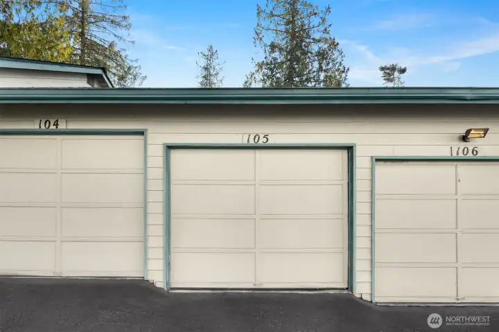Garage 105 has room for a vehicle + extra storage.