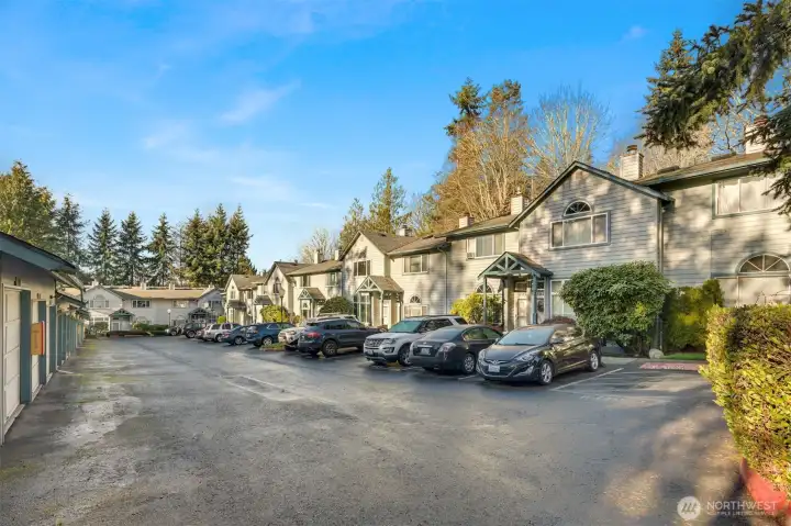 Parking spot 105 and garage 105 is located in front of the unit.