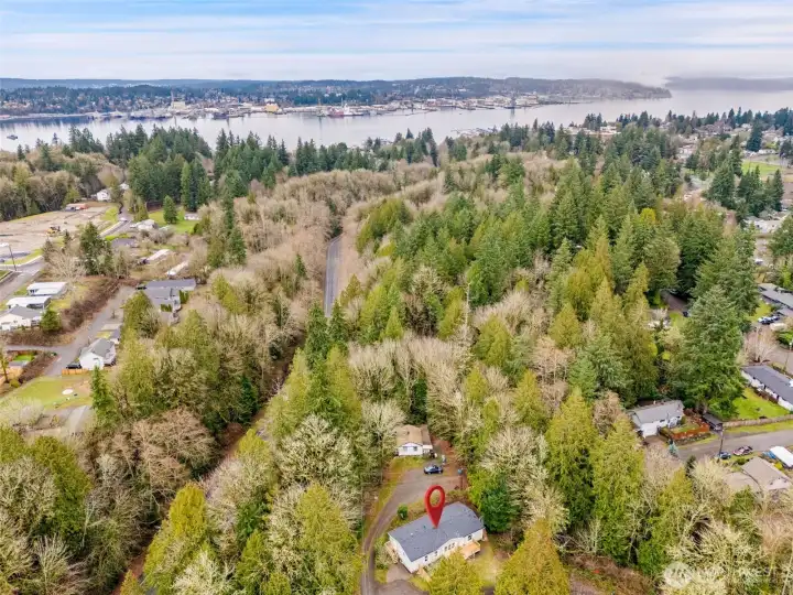 Directly above Port Orchard. Privacy-security buffers on 3 sides.
