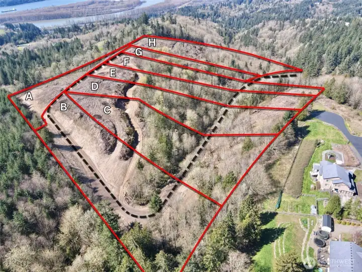 Overhead view with approximate boundaries in red and access in black.