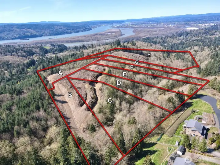 Overhead view with approximate boundaries in red and access in black.
