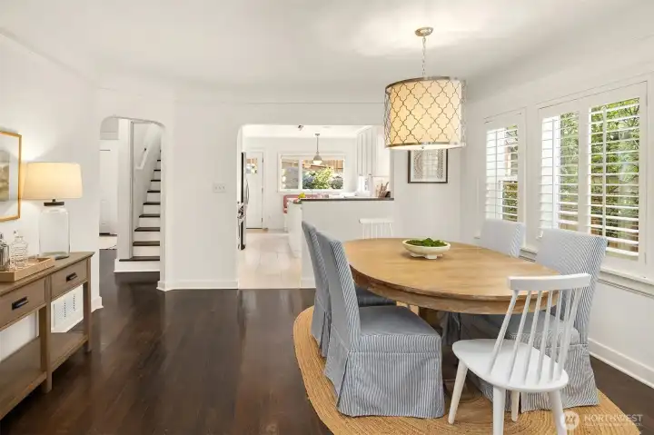 Separate dining that is opens to kitchen and living areas