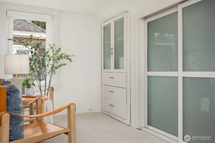 Top floor primary suite with large closets and lots of built in storage