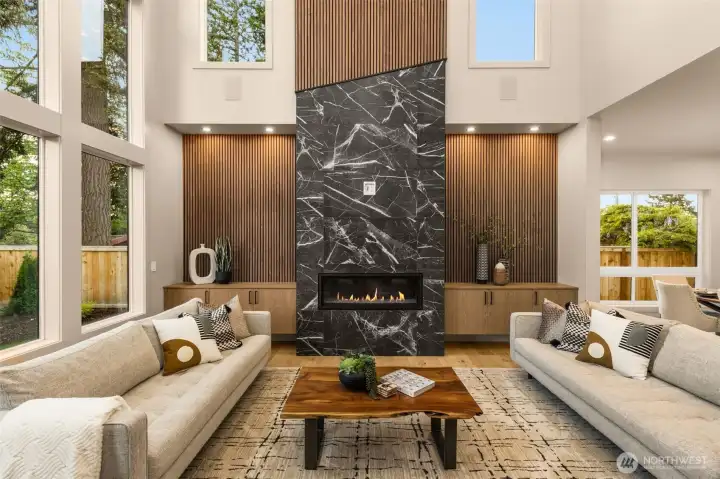 Statement piece fireplace and built in sound system