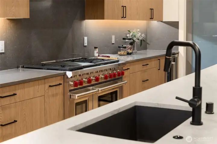 Designer fixtures, a wolf range and Cambria quartz