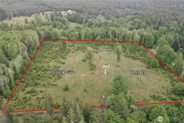 Showing both lots with well location. Well was installed by Arcadia and produces 17 gpm