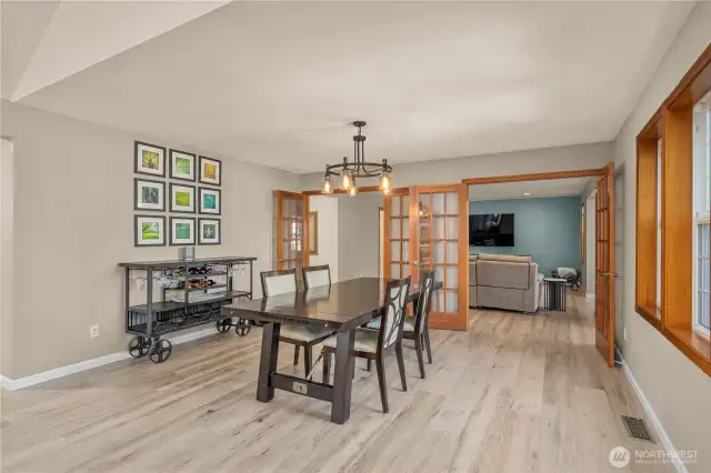 This beautiful dining area is part of a large gathering area