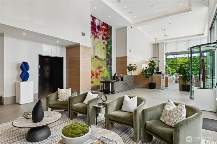 Welcome home to an artistic entry with a 24/7 concierge. Gather with friends for a morning coffee at the Cafe.