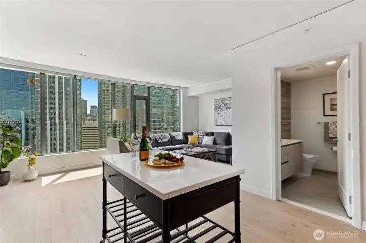Plenty of room for the included island and a large dining table.