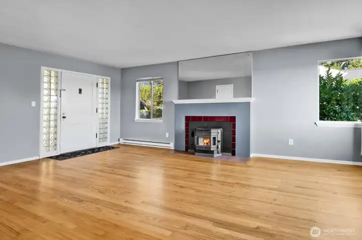 Glass block sidelights allow the light in but afford privacy.