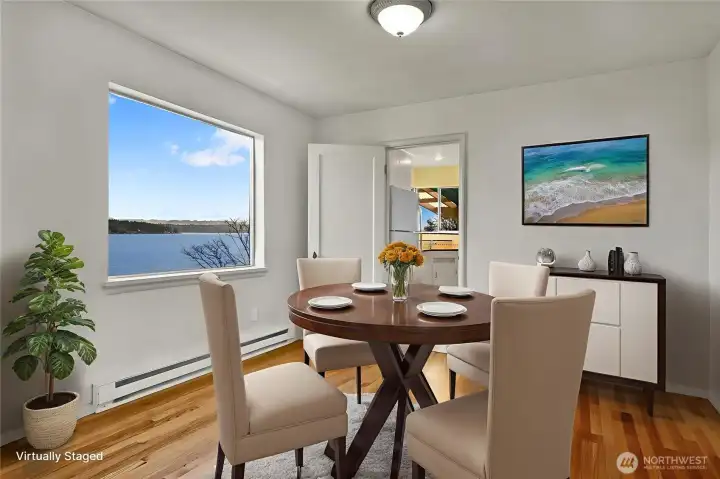 Imagine dining here every day with this view! Virtually staged.