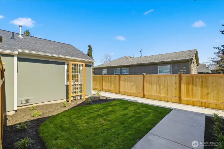 Private yard with usable outdoor space and patio