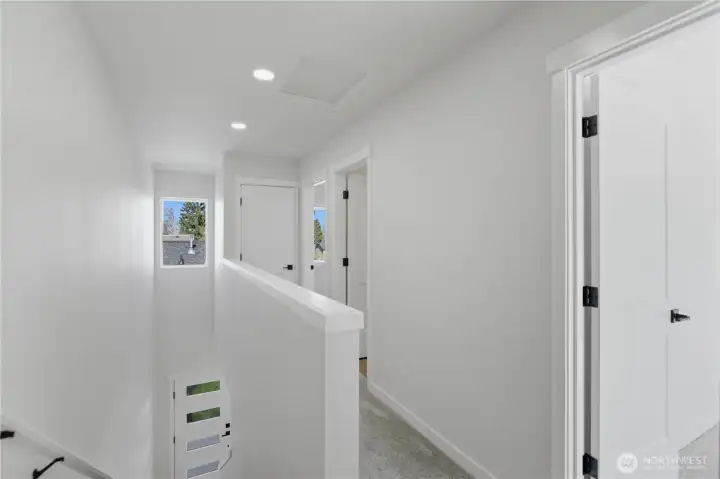 Upstairs hallway with clean finishes and efficient layout