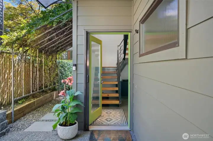 Welcoming gated entry introduces the home’s distinctive architectural character. Welcoming gated entry introduces the home’s distinctive architectural character.
