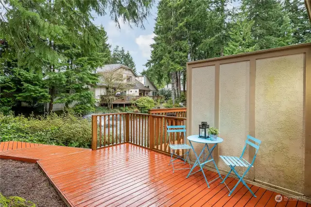 Beautiful surroundings to be enjoyed from this private deck overlooking the pond and fountain water feature (all maintained by HOA).