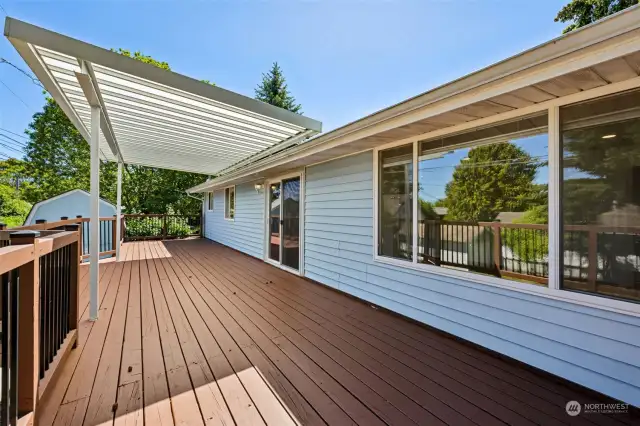 Here the deck is shown from the front of the home. This area definitely increases your living space.