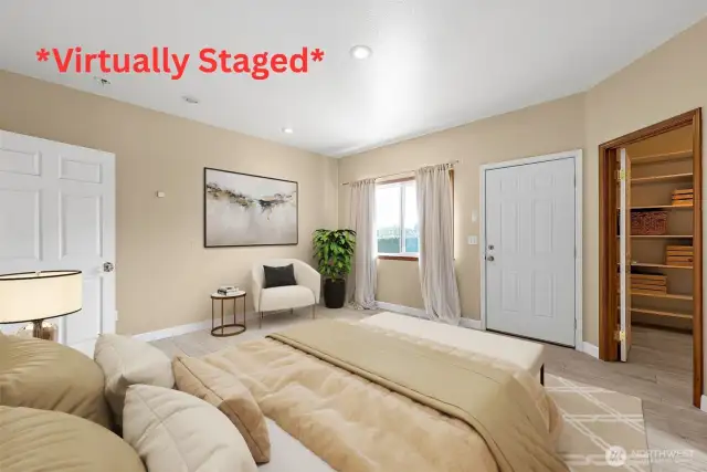 *Virtually Staged* Primary bath with door to private deck