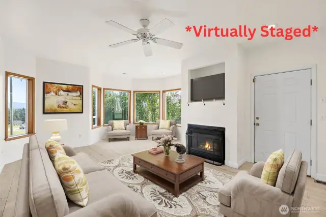 *Virtually Staged* Spcious living room with gas fireplace