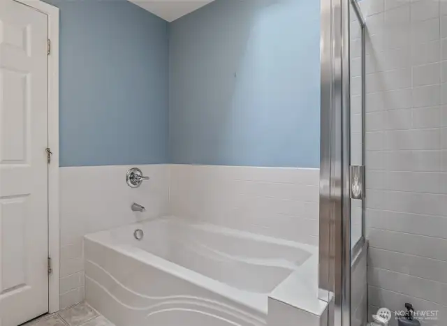 Soaking tub in primary bath.  What a luxury.