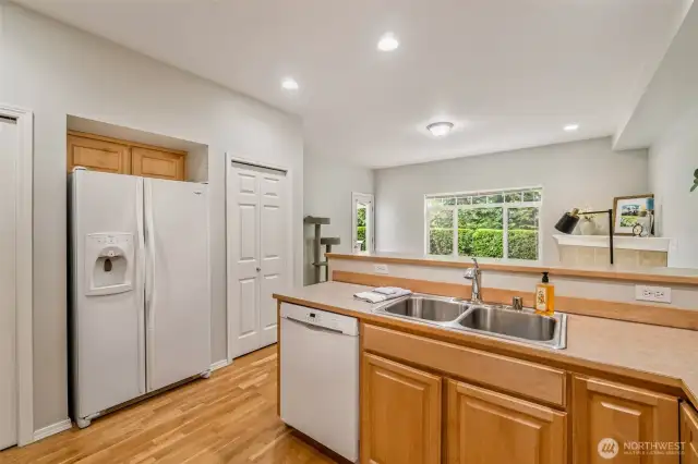 Refrigerator is tucked in nicely and note the pantry, which you can step into for tons of great storage.