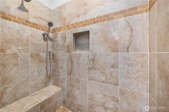 Large primary walk-in shower.