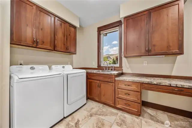 Laundry with built-in desk.