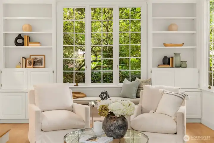 Built-in shelving adds character and function to the living space