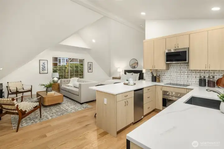 Brand-new 600 sq. ft. attached ADU with vaulted ceilings and skylights