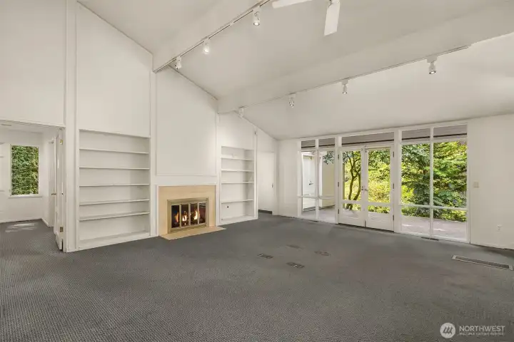 Spacious living room with vaulted ceilings