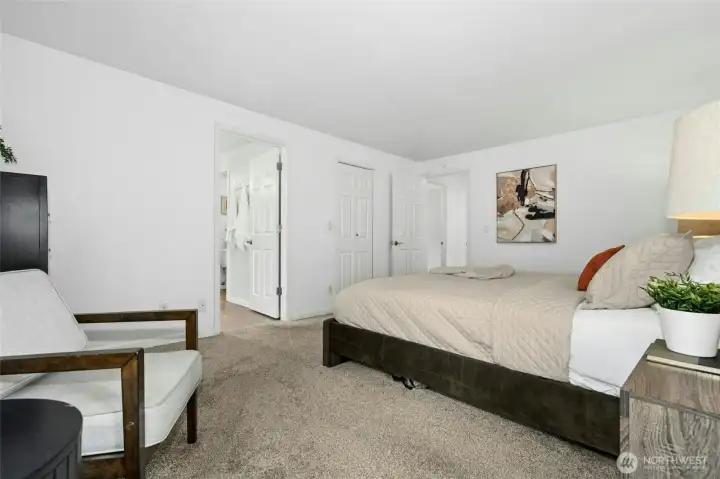 Angle looking towards the bathroom and walk-in closet.