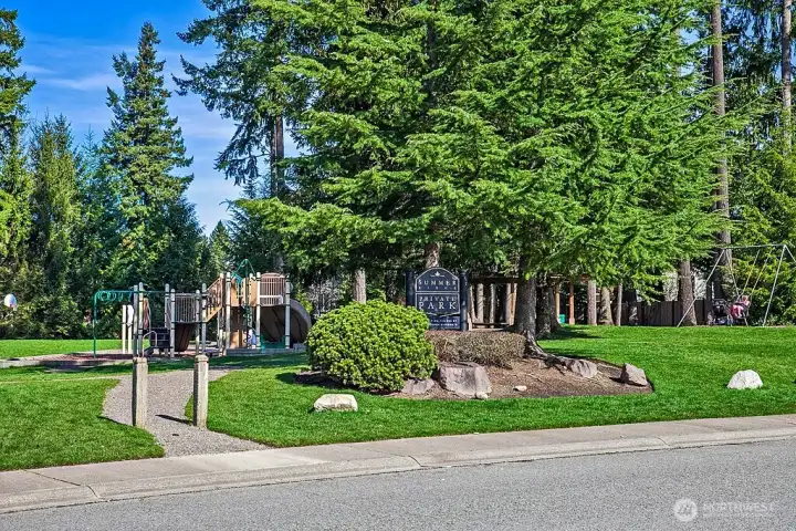 Wonderful, private neighborhood 2.5 acre park for the whole family to enjoy. park includes play structures, sports court with basketball hoop, large grass area for sports and play and a large gazebo picnic area.