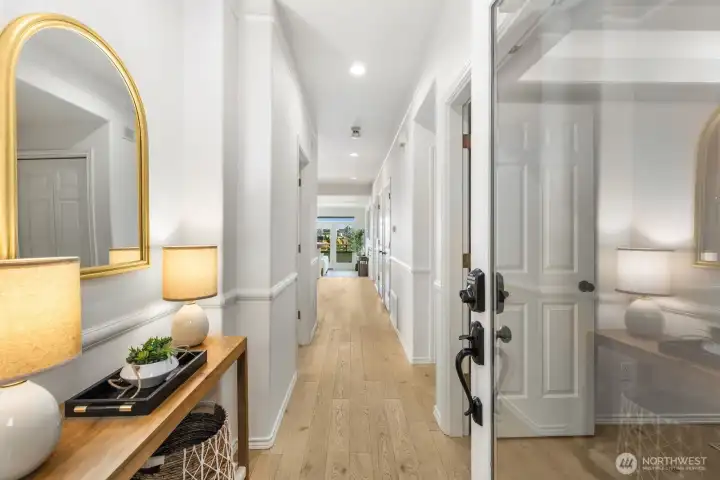 Wood floors entry through to living room