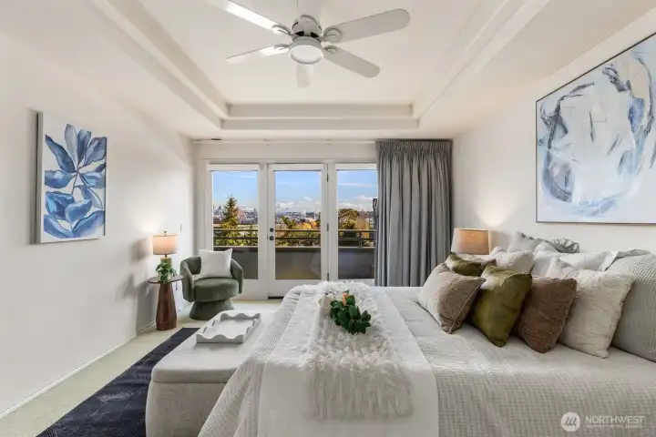 Sheers by day and blackout curtains by night.