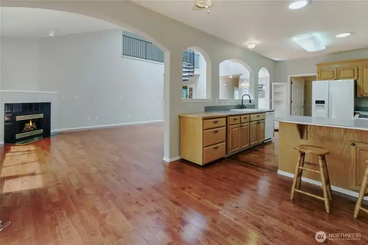 View from eating space just off the kitchen complete with 2-seated breakfast bar!