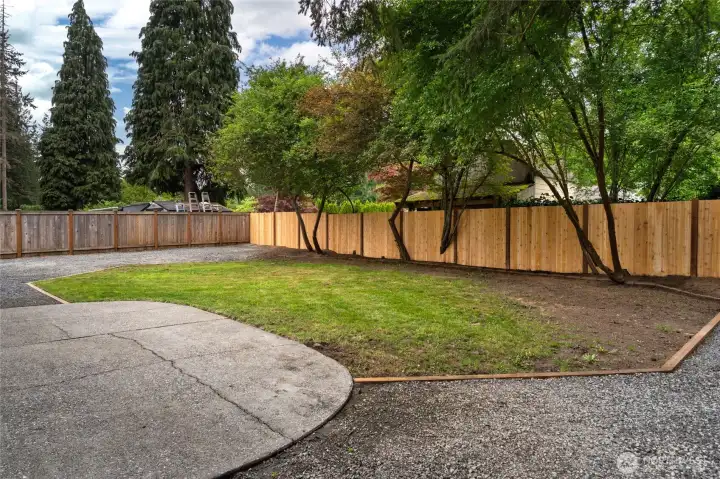 Back line fence was just installed! Good size patio for BBQ.
