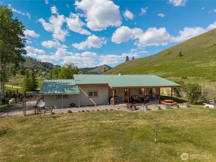 Aerial view of the back of the house