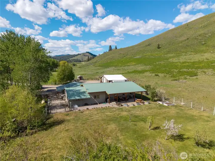 Aerial view of the back of the house