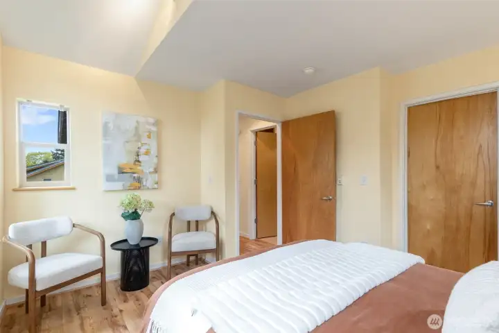 You can easily fit a king size bed or even two twins.