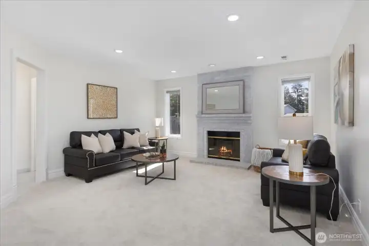 Light & bright family room with all new carpeting